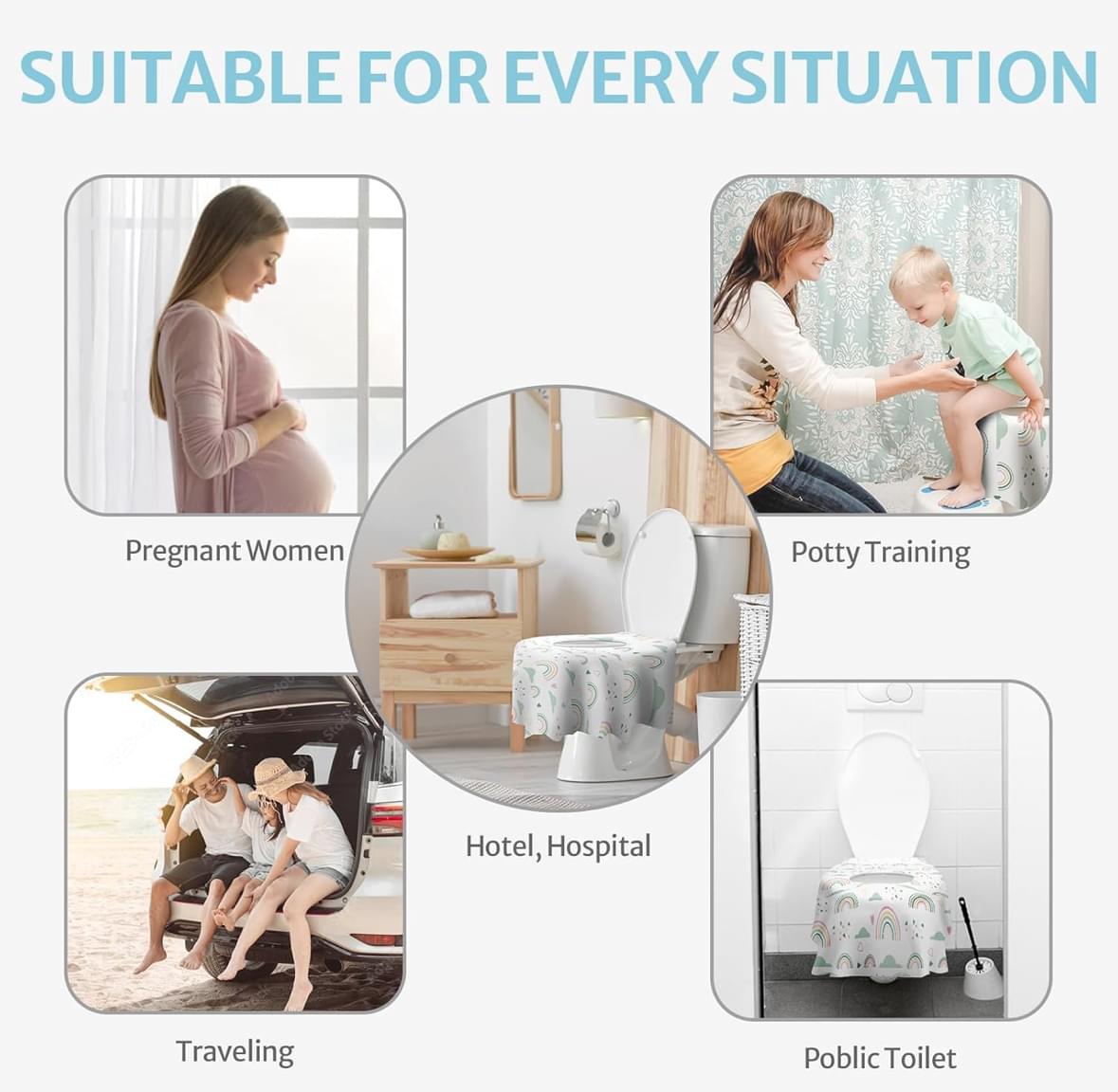 Blissful Diary 20 Pcs Toilet Seat Covers Disposable for Toddlers & Adults, Extra Large Waterproof, Portable Package for Travel, Kids Potty Training