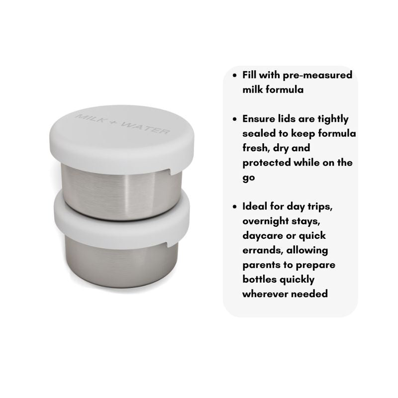 Milk + Water Stainless Steel Formula Pots With White Silicone Lid