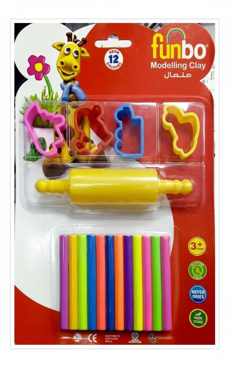 مجموعة صلصال ملوّن من Funbo على بطاقة - 100 غرام (12 قطعة)