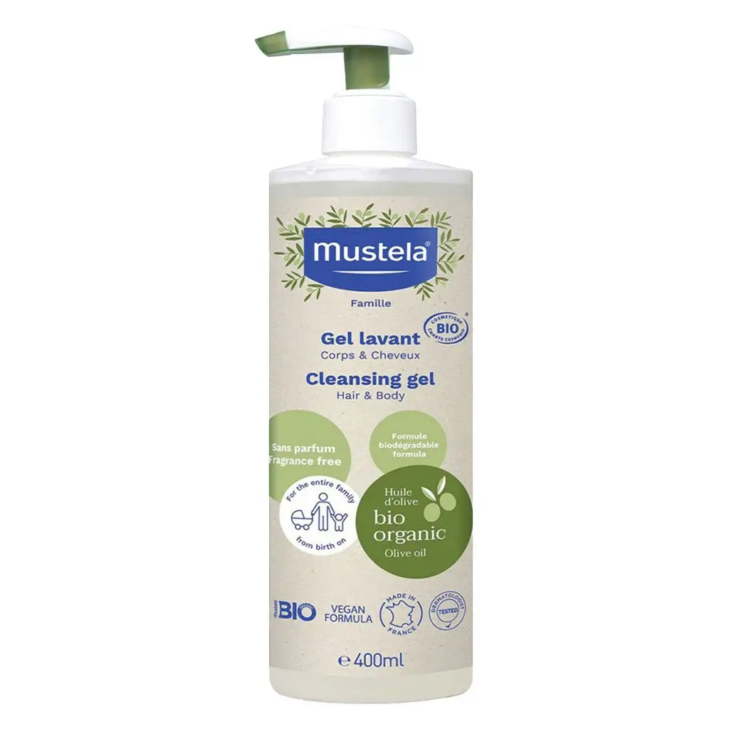 جل التنظيف العضوي المعتمد 2 في 1 للشعر والجسم من Mustela (400ml)