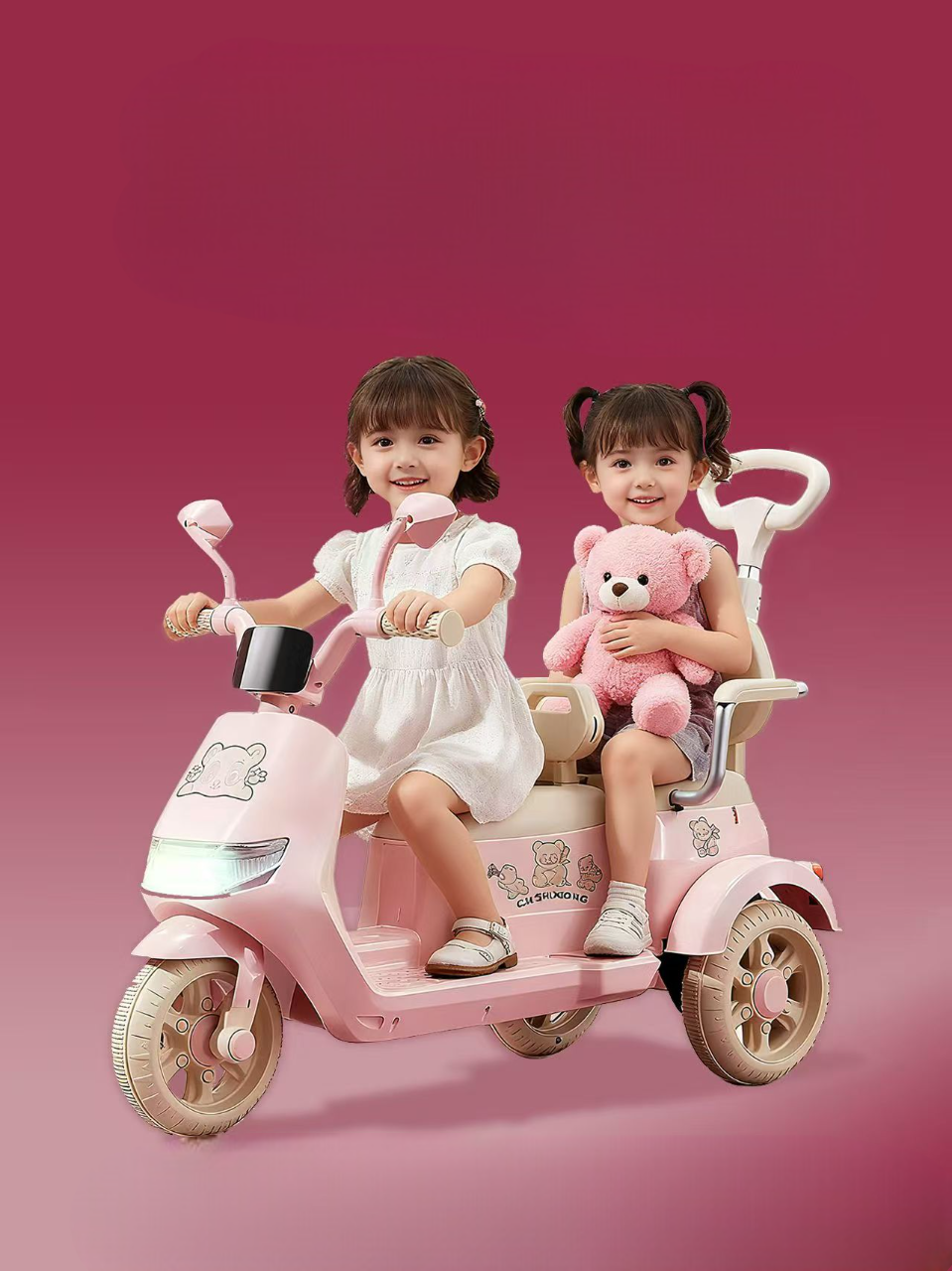 Tobbi Kids Orbic Kids 2 Seater 6V Electric Motor Cycle Ride On With Handle (Pink)