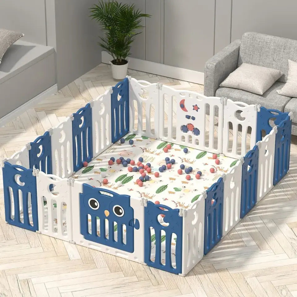 Little Angel Foldable Baby Playpen with Fence – Blue