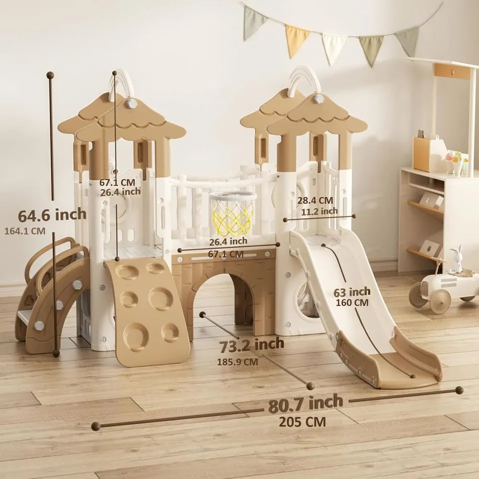 Little Angel Kids Activity Centre with Slide, Hoop & Climber – Coffee