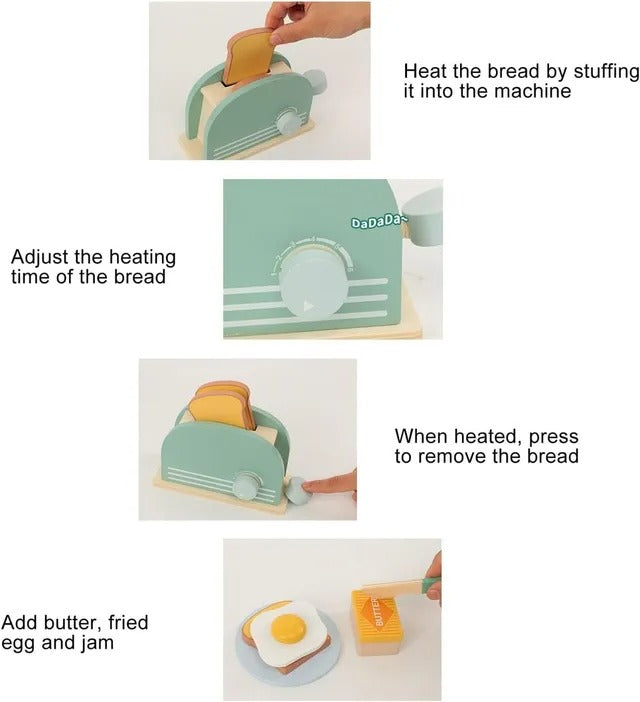 Little Angel Kids Wooden Bread Toaster Play Set – 10 pcs