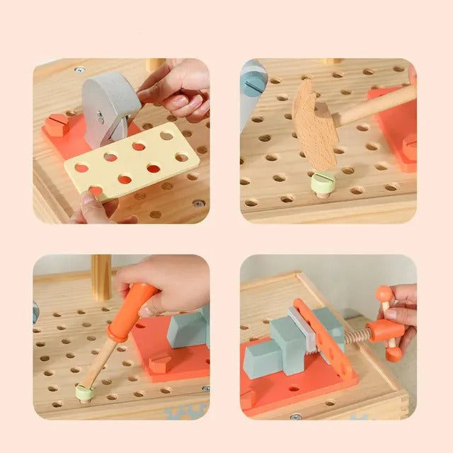 Little Angel Kids Wooden Tool Bench Set With Accessories