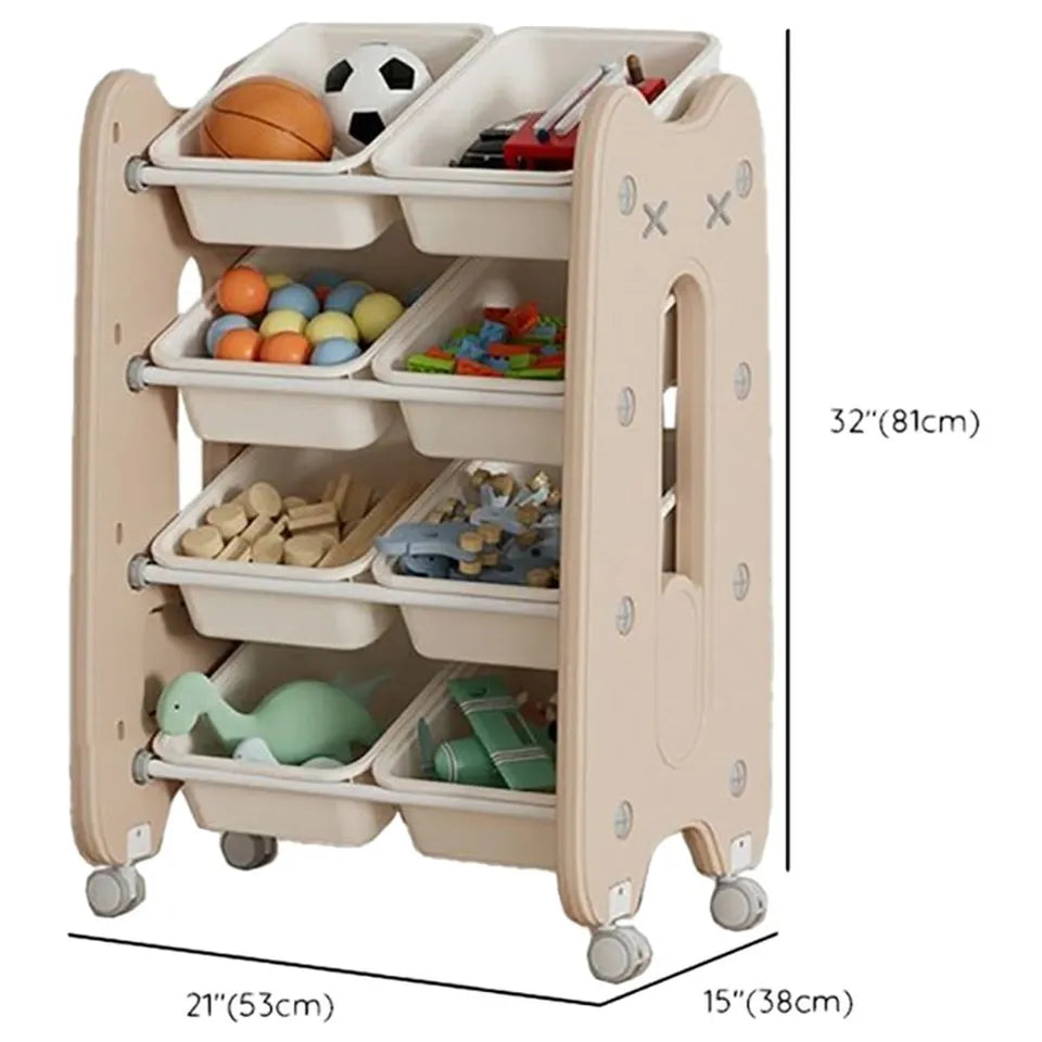Little Angel - Toys Organizer Cabinet with Storage Bins & Wheels - Coffee