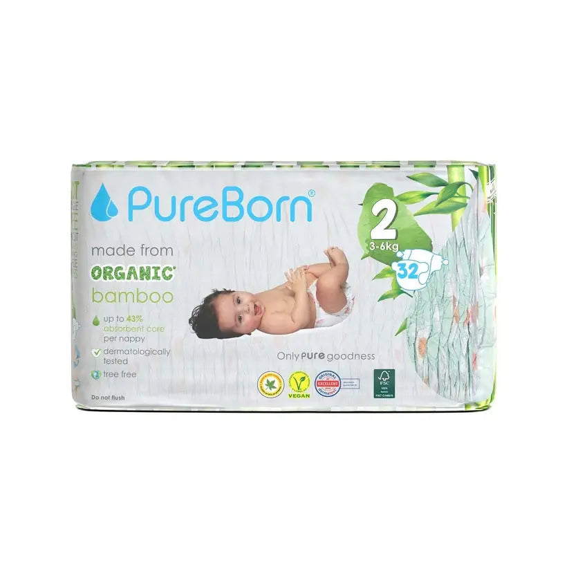 PureBorn Organic Bamboo Nappies (Size 2)