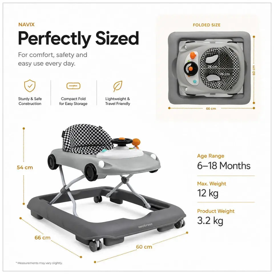 Neobreez Navix Premium 3-in-1 Activity Baby Walker – Grey
