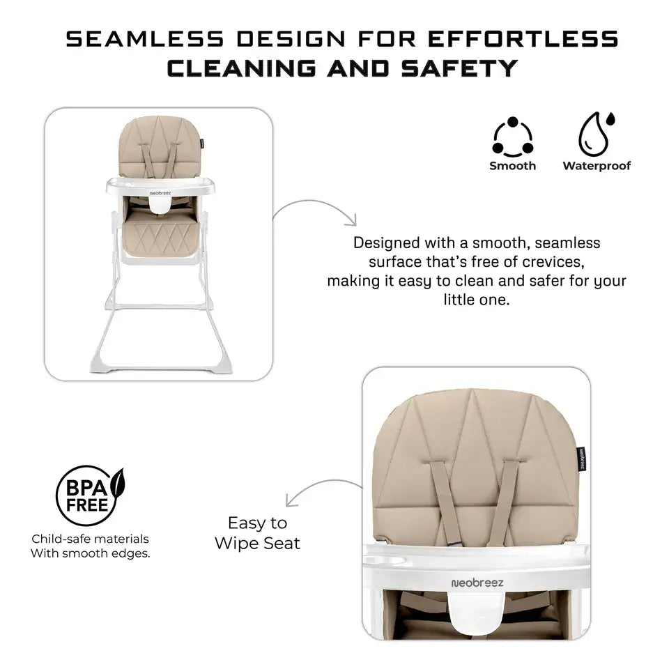 Neobreez Cris Foldable Baby High Chair – Beige/White