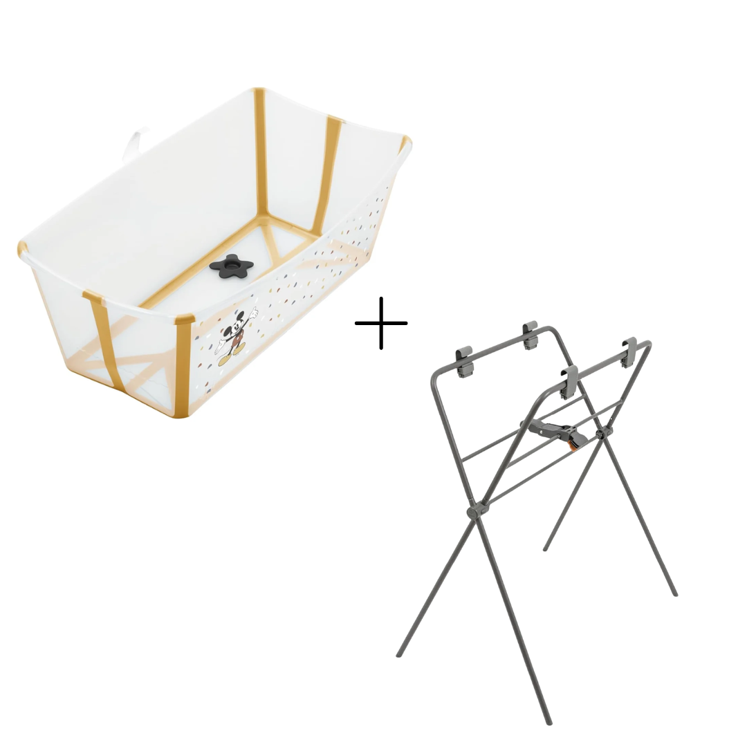 Stokke Flexi Bath Mickey + Foldable Stand Bundle White Grey – Qatar Moms