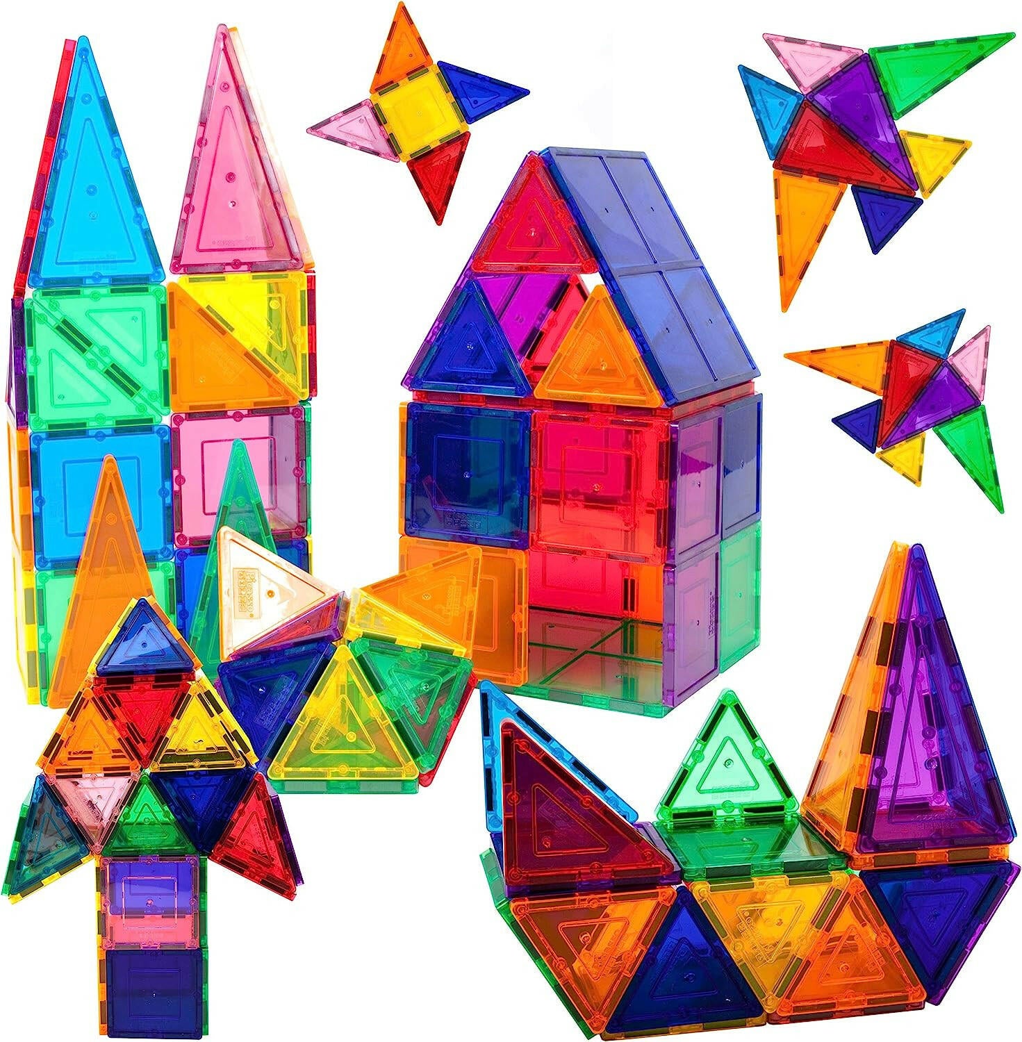 Picasso Tiles 60 Pieces Set Magnet Building Tiles Clear Magnetic 3D Building Blocks Construction Playboards - Creativity beyond Imagination, Inspirational, Recreational, Educational, Conventional.