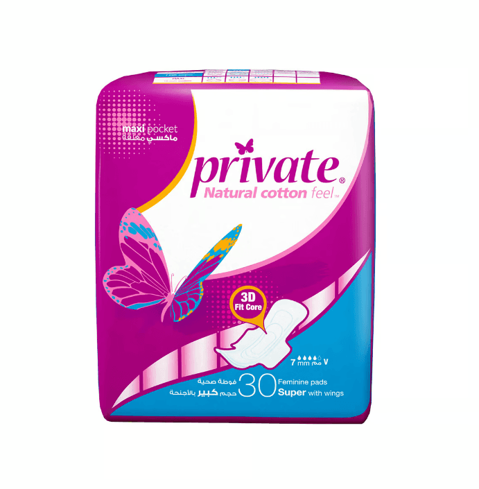 Private Natural Cotton Feel Maxi Pocket Super Sanitary, 30pcs