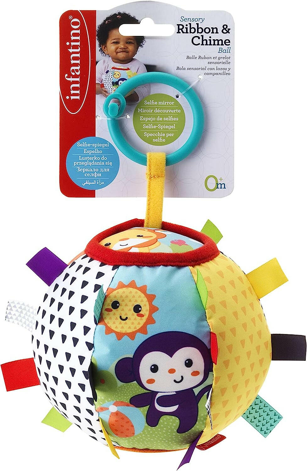 Infantino Sensory Ribbon & Chime Ball Toy for Baby From 0 Months and Above Multicolor.