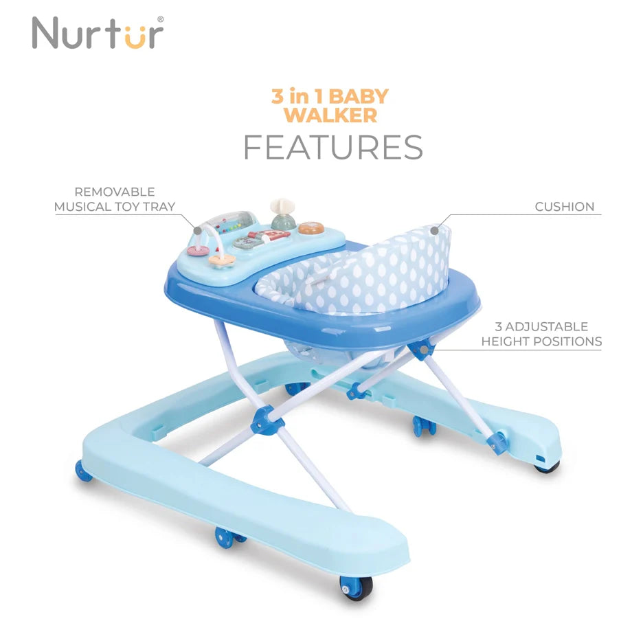 Nurtur 3 In 1 Baby Walker, Music, 3 Height Adjustment, Easy fold
