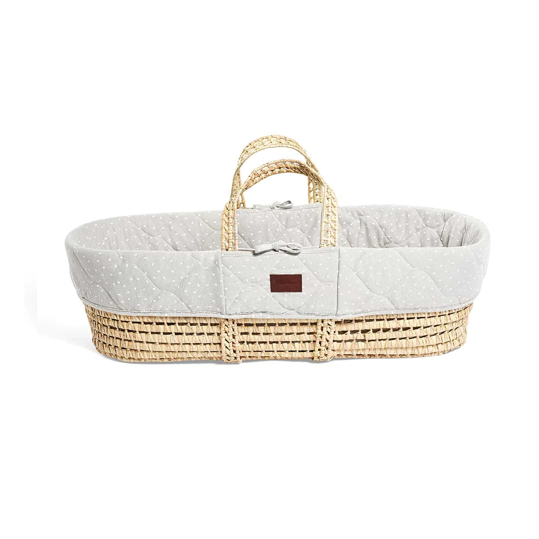 The Little Green Sheep Natural Quilted Moses Basket + Mattress - Dove Rice