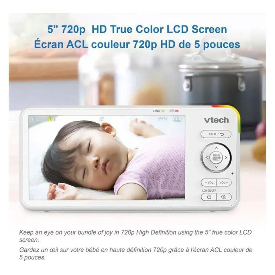 VTech - Smart Wi-Fi 1080p HD Pan & Tilt Baby Monitor with 5-Inch Display & Remote Access - White