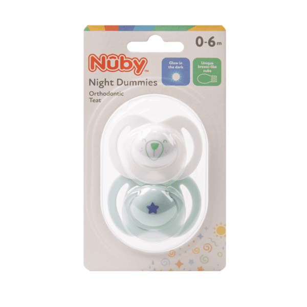 Nuby Night Time Soothers Glow in the Dark (Pink, 0-6 Months) - Pack of 2