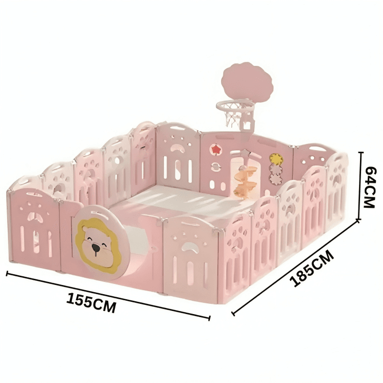 Little Angel Foldable Fence Playpen And Basketball Hoop Set (Pink) 150* 200 *63 CM