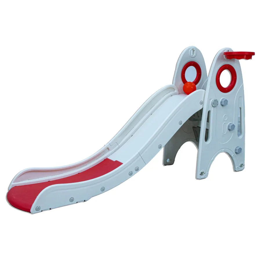 Little Toddler Medium Size Slide With Basketball Hoop (Light Red And White)180 x 70x 100 cm