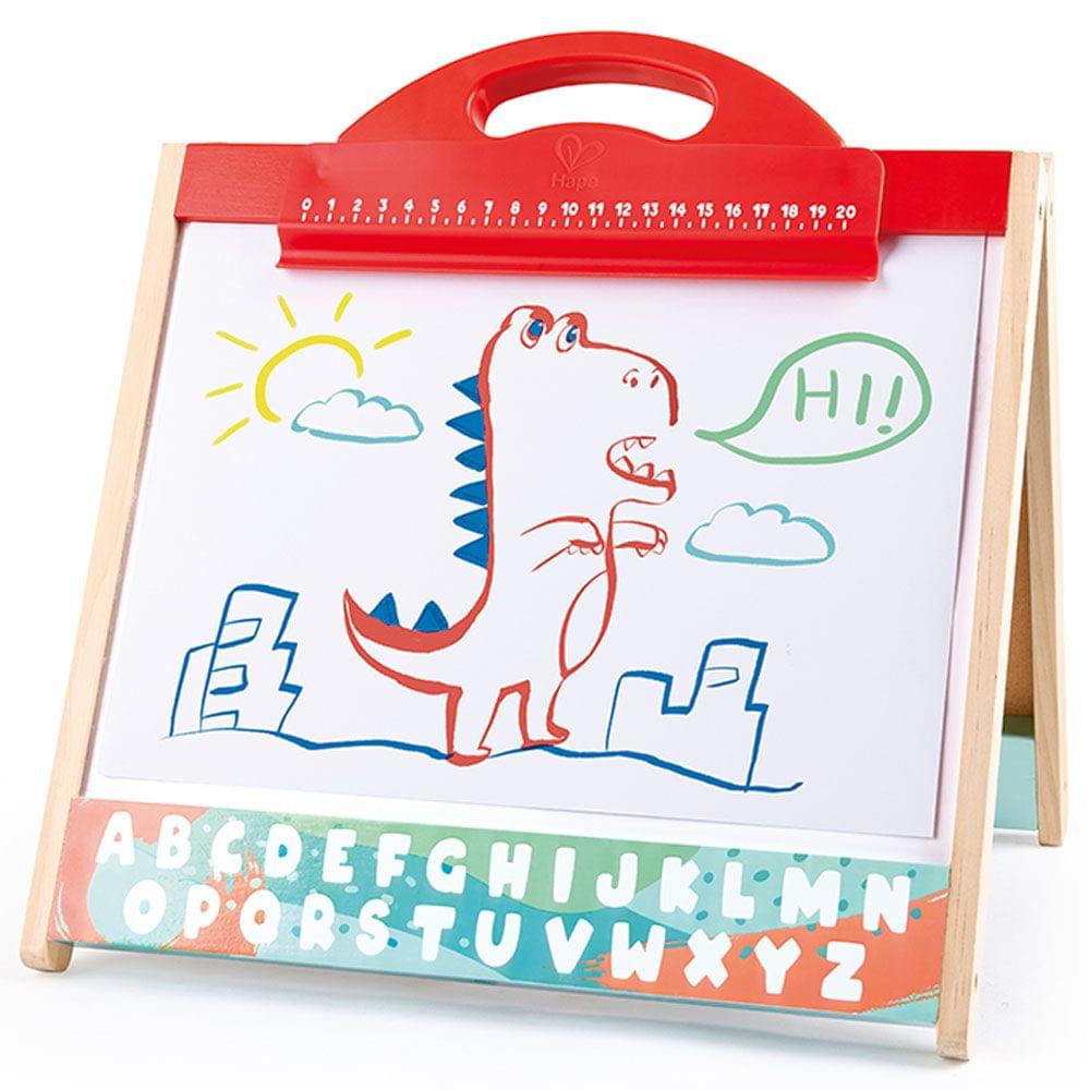 Hape Store & Go Easel Folding Double-Sided Tabletop Blackboard & Whiteboard with Chalks, Markers