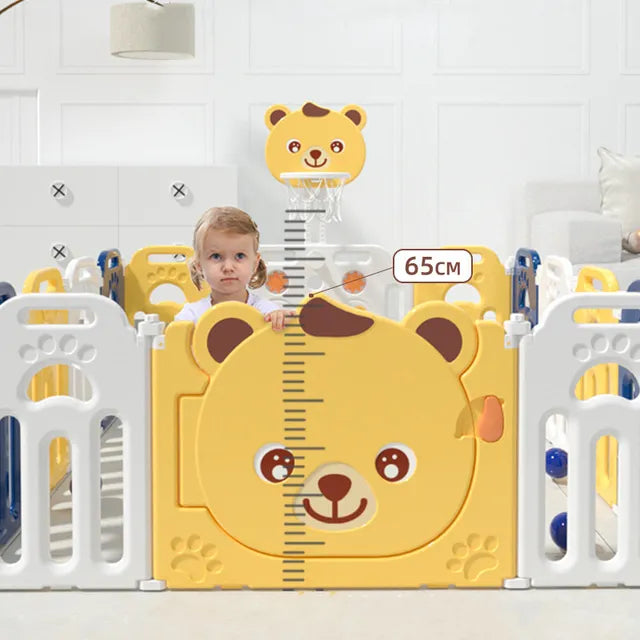 Little Angel - Foldable Kids Playpen Fence with Basketball Hoop - 14 Pcs - Yellow