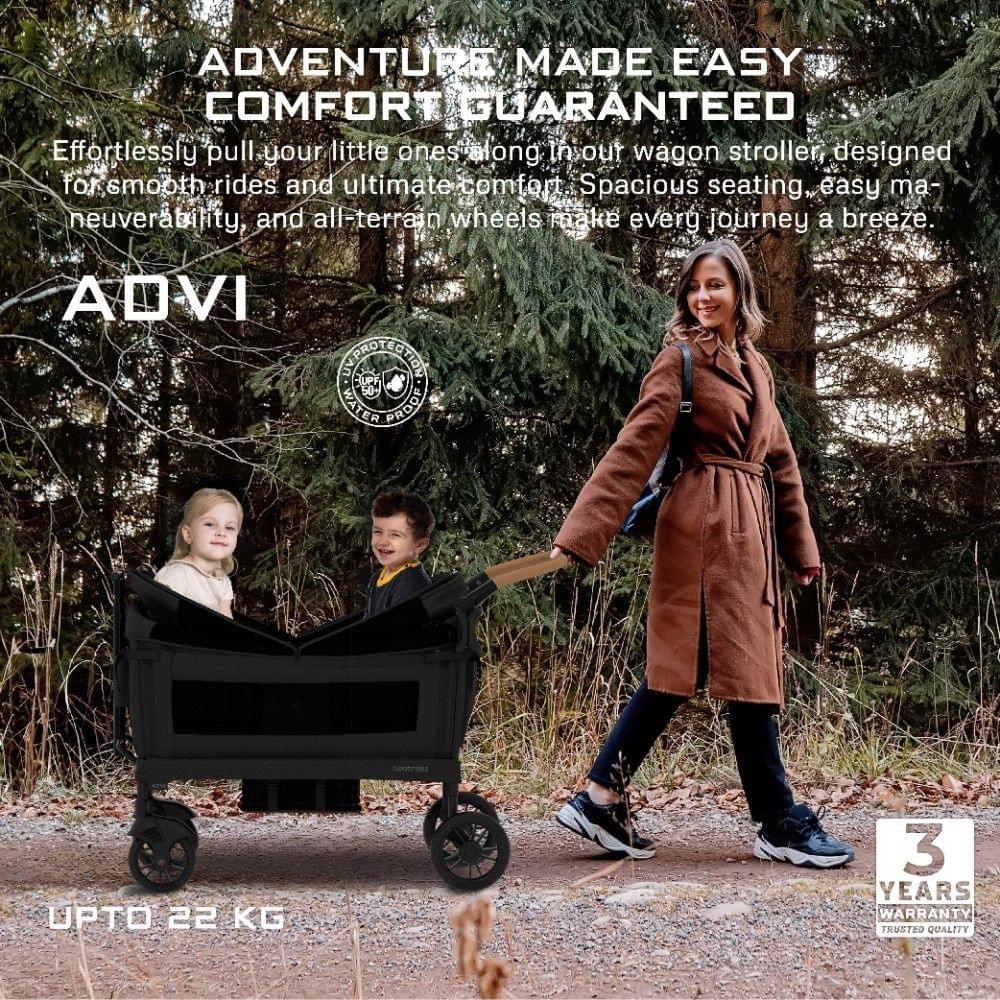 Neobreez Advi Wagon Cargo Push & Pull Foldable Double Stroller (Black)