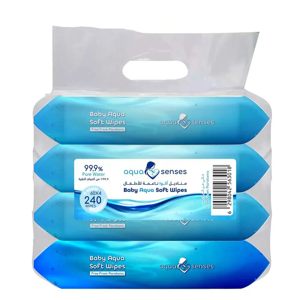 مناديل الأطفال المبللة Aqua Senses Aqua Soft - عبوة من 4 (240 قطعة)