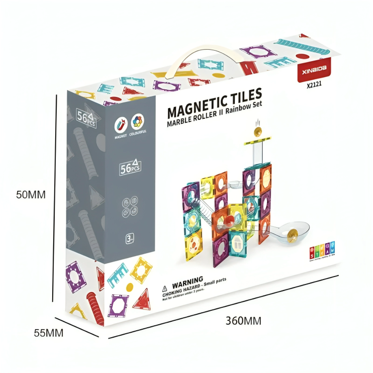 Xinbida Magnetic Tiles Marble Roller II Rainbow Set (56 Pcs)