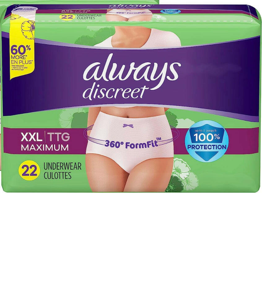 Always Discreet Adult Incontinence & Postpartum Underwear For Women, Size Xxl, Maximum Absorbency, Disposable, 22 pcs.