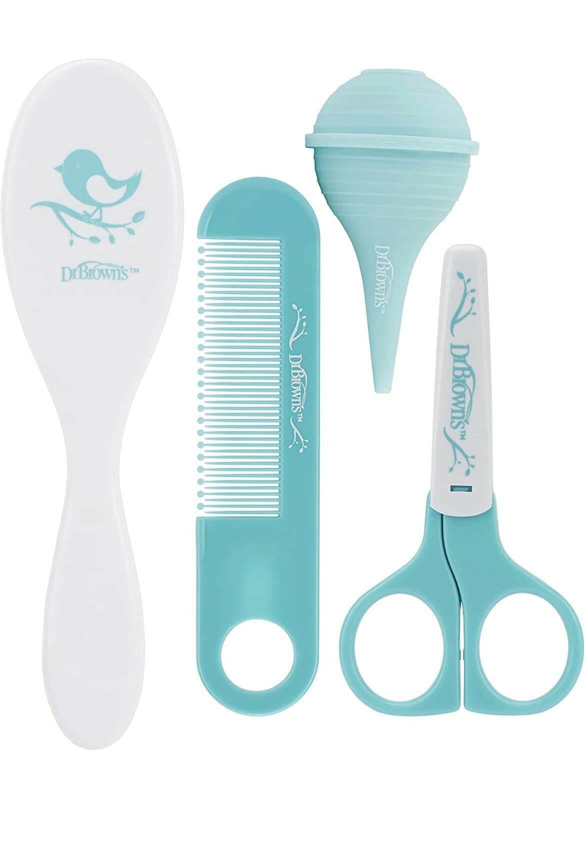 Baby Care Set with Soft Brush, Gentle Comb, Nasal Aspirator and Rounded-Tip Scissors by Dr. Brown.
