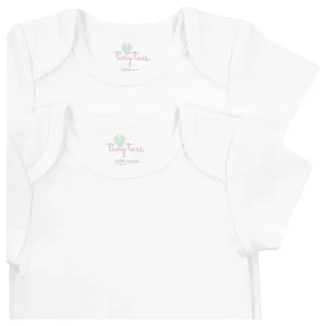 Tiny Toes - 100% Cotton Pack of 2 Short Sleeve Bodysuit - White (0-3m)
