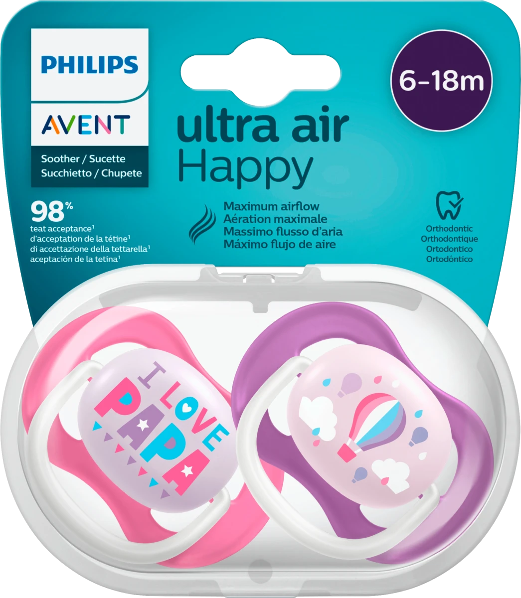 Philips Avent 2-pc Ultra Air Happy Pacifier for 6-18 months - I Love Papa