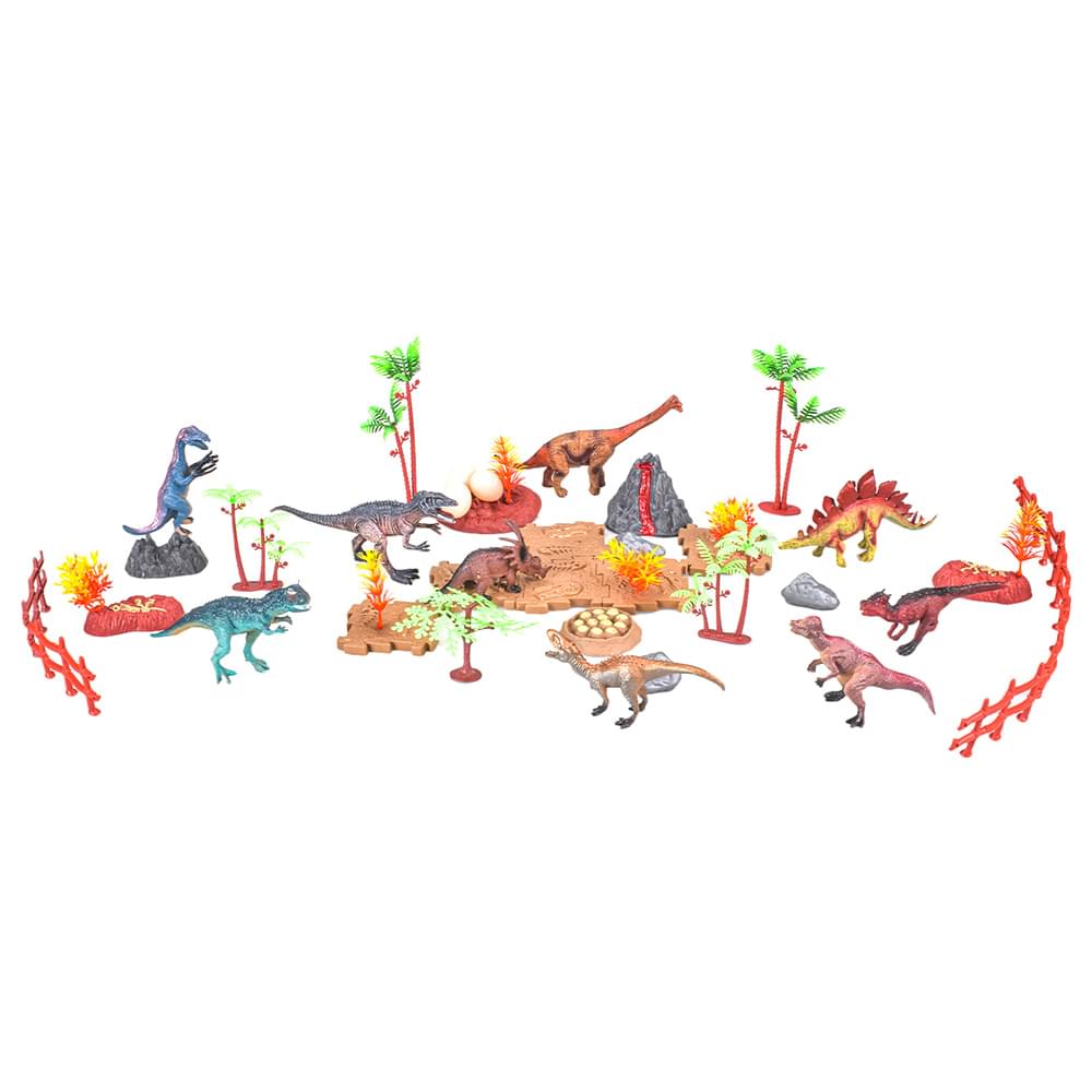 Little Story Toy Dino World Set With 9Pcs Dinosaur, Scene Carpet and Accessories (18 Pcs)