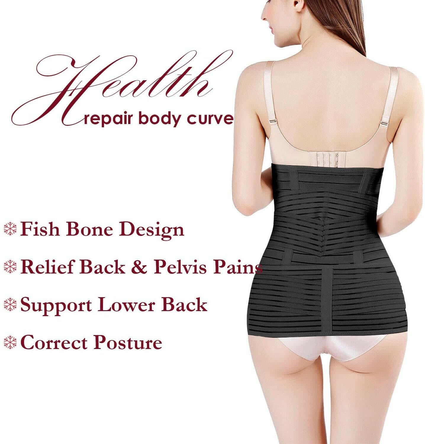 2 in 1 Postpartum Support Recovery Belly Wrap Waist/Pelvis Belt Body Shaper Postnatal Shapewear,One Size Black.