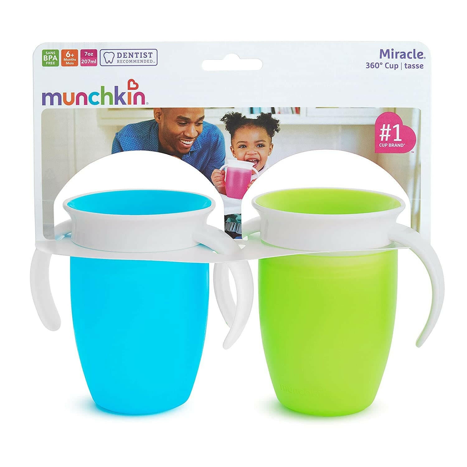 Munchkin Miracle 360 Trainer Cup, Green/Blue, 7 Oz, 2 Count.