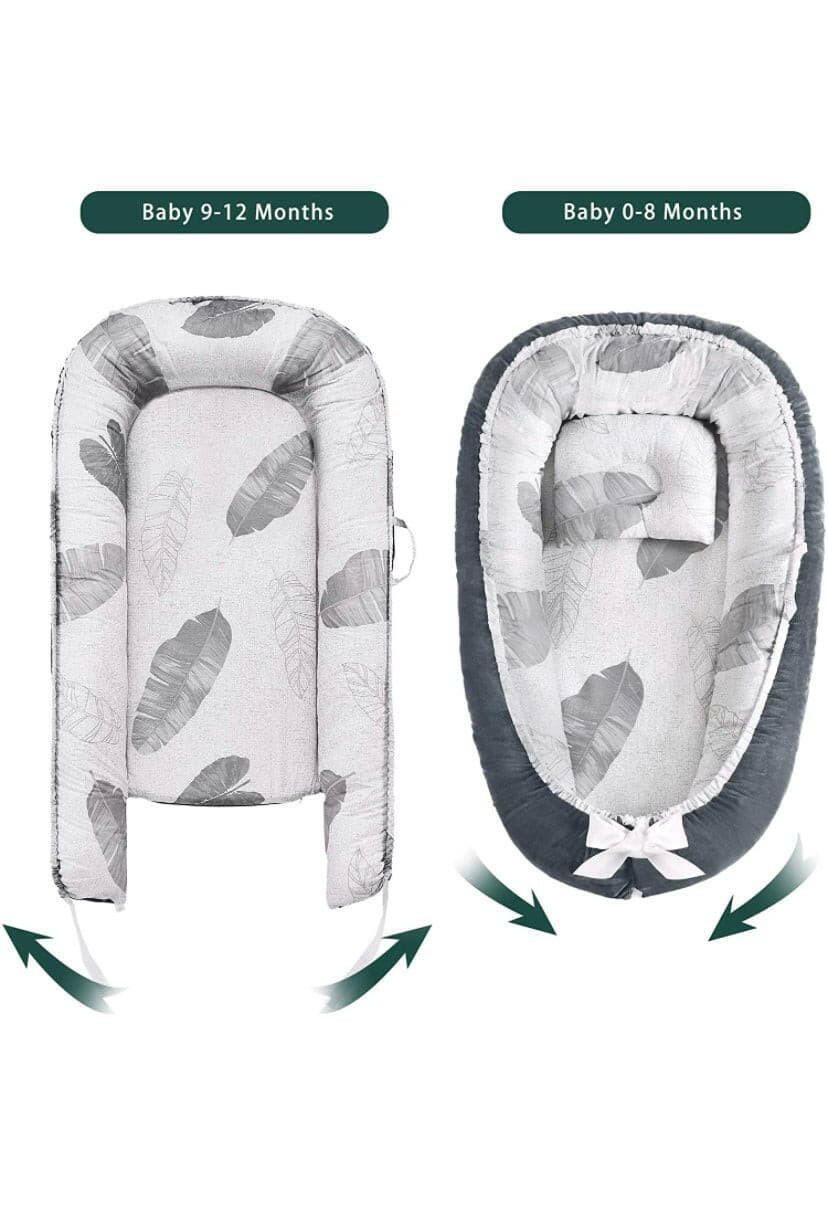 Baby Nest for Co Sleeping, Portable Ultra Soft Breathable Newborn Lounger Crib (Leaves).