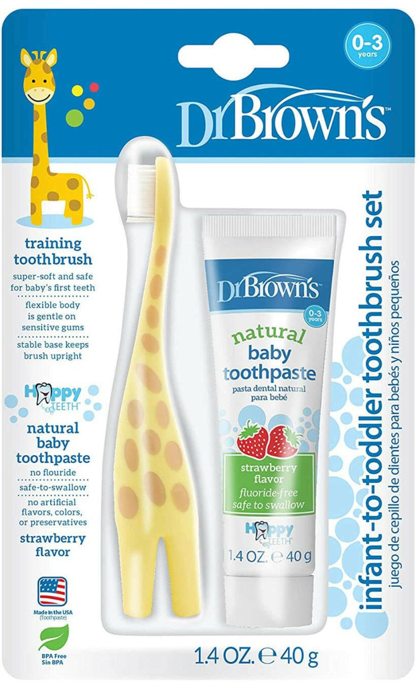 Dr. Brown's Infant-to-Toddler Toothbrush, Giraffe & Strawberry Toothpaste Set.