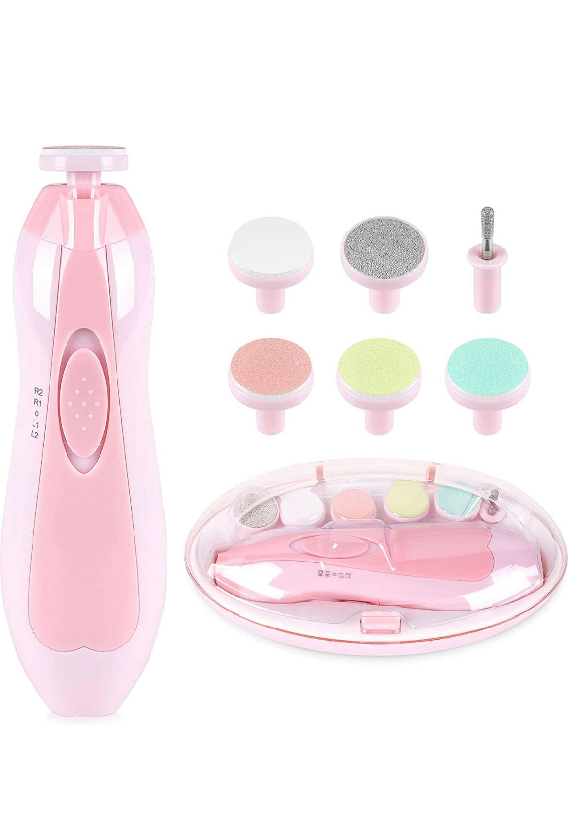 Baby Electric Nail Trimmer Manicure Set with LED Light- Pink.