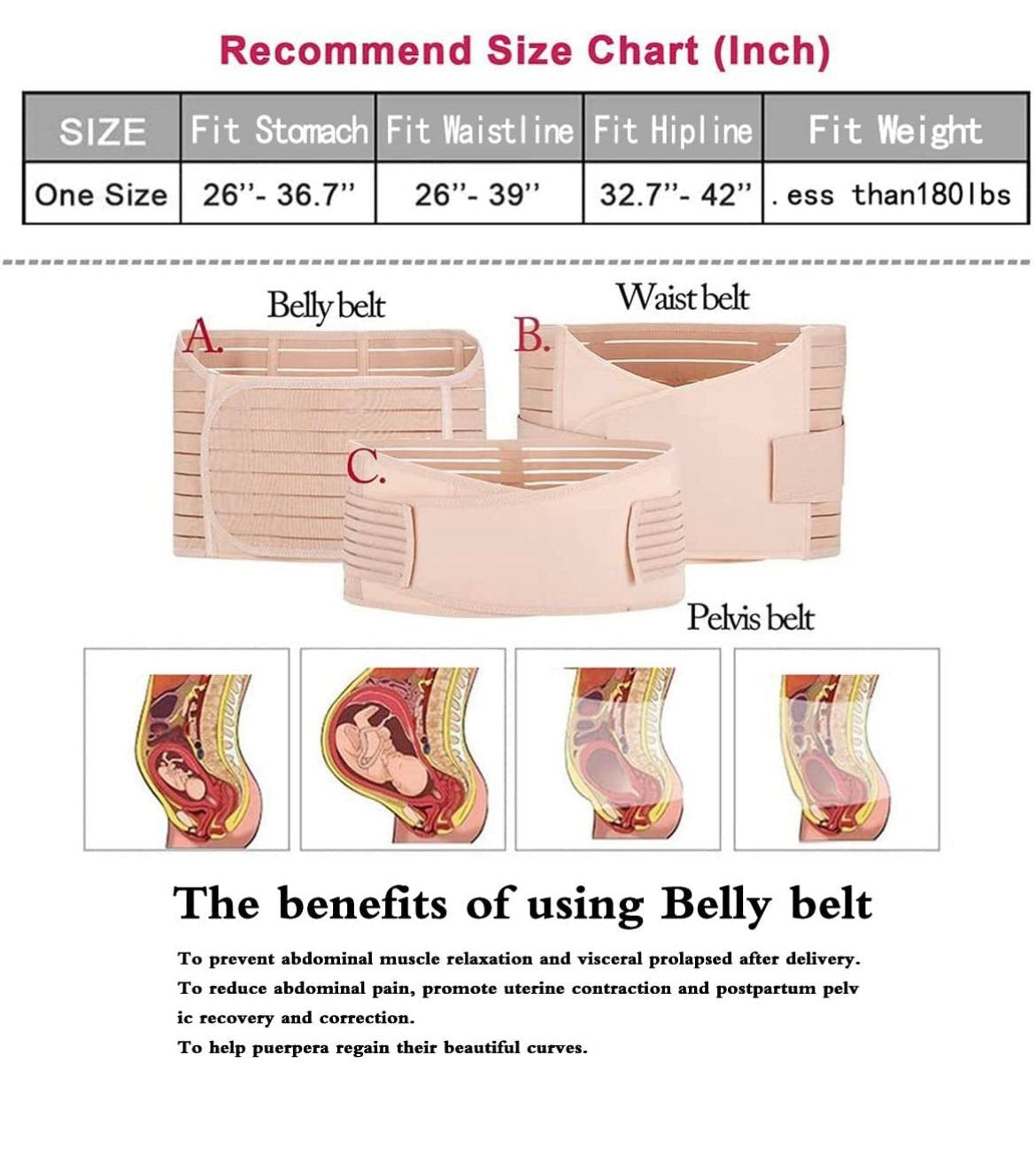 Postpartum Recovery Belly Wrap/Belt Waist Beige, 3 in 1.