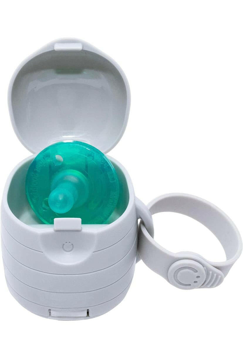 Ubbi On The Go Dual Pacifier Holder Keeps Baby’s Binkies Clean and Accessible Includes Silicone Strap, Grey.