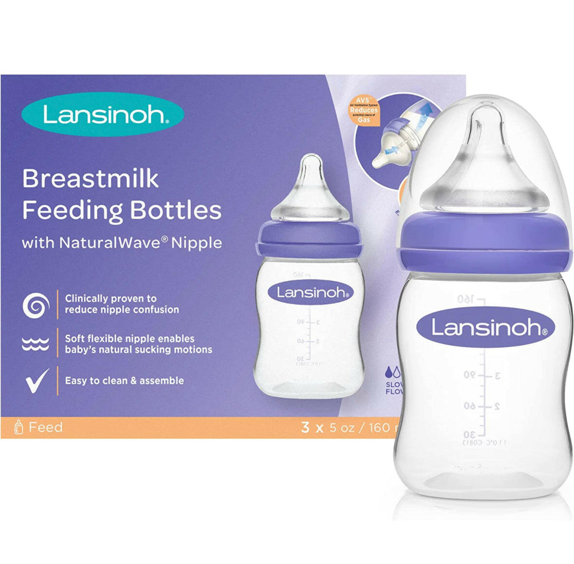 Lansinoh Baby Bottles for Breastfeeding Babies, 5 Ounces.