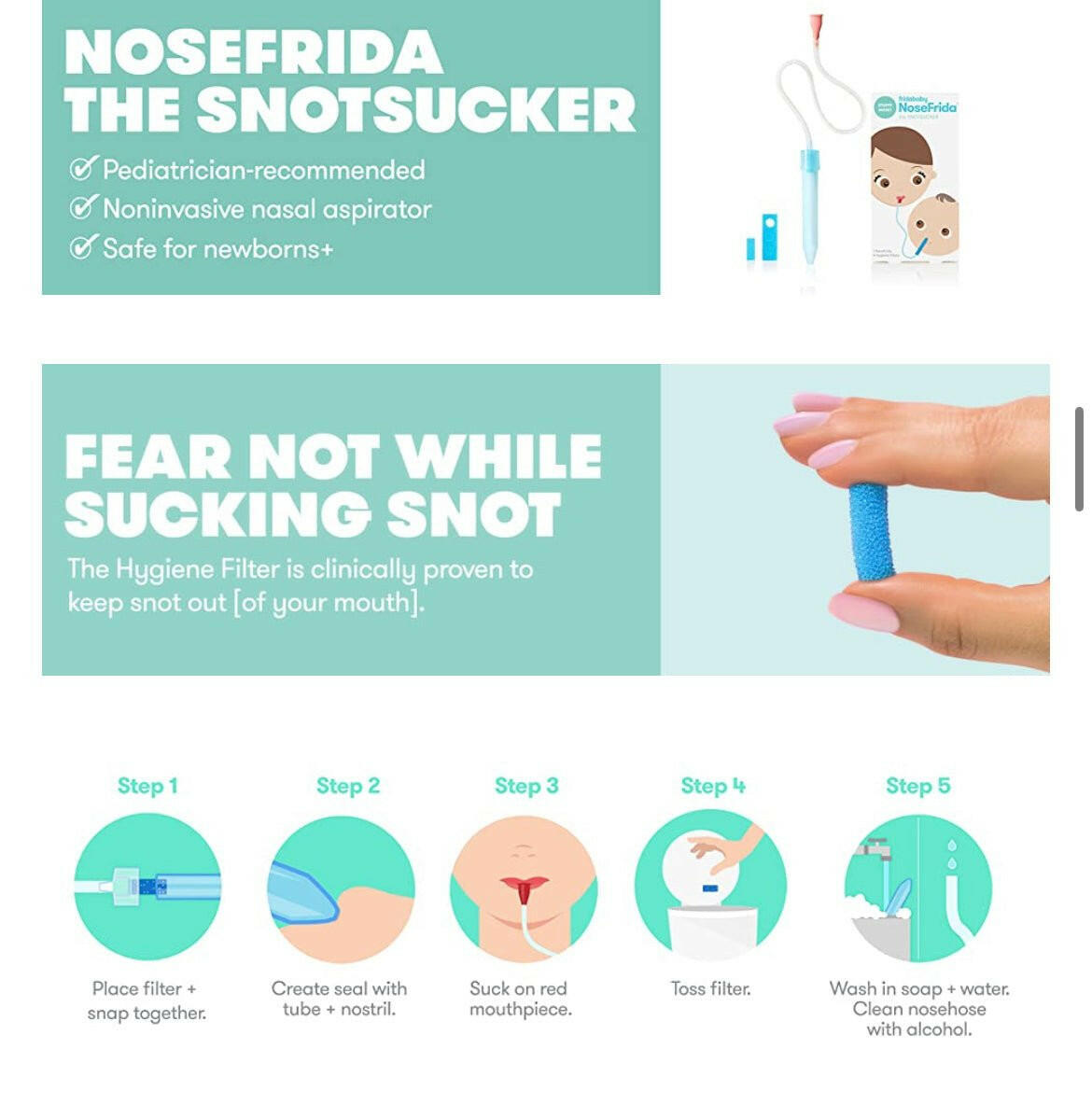 Nasal Aspirator 20 Hygiene Filters for NoseFrida The Snotsucker by Frida Baby.