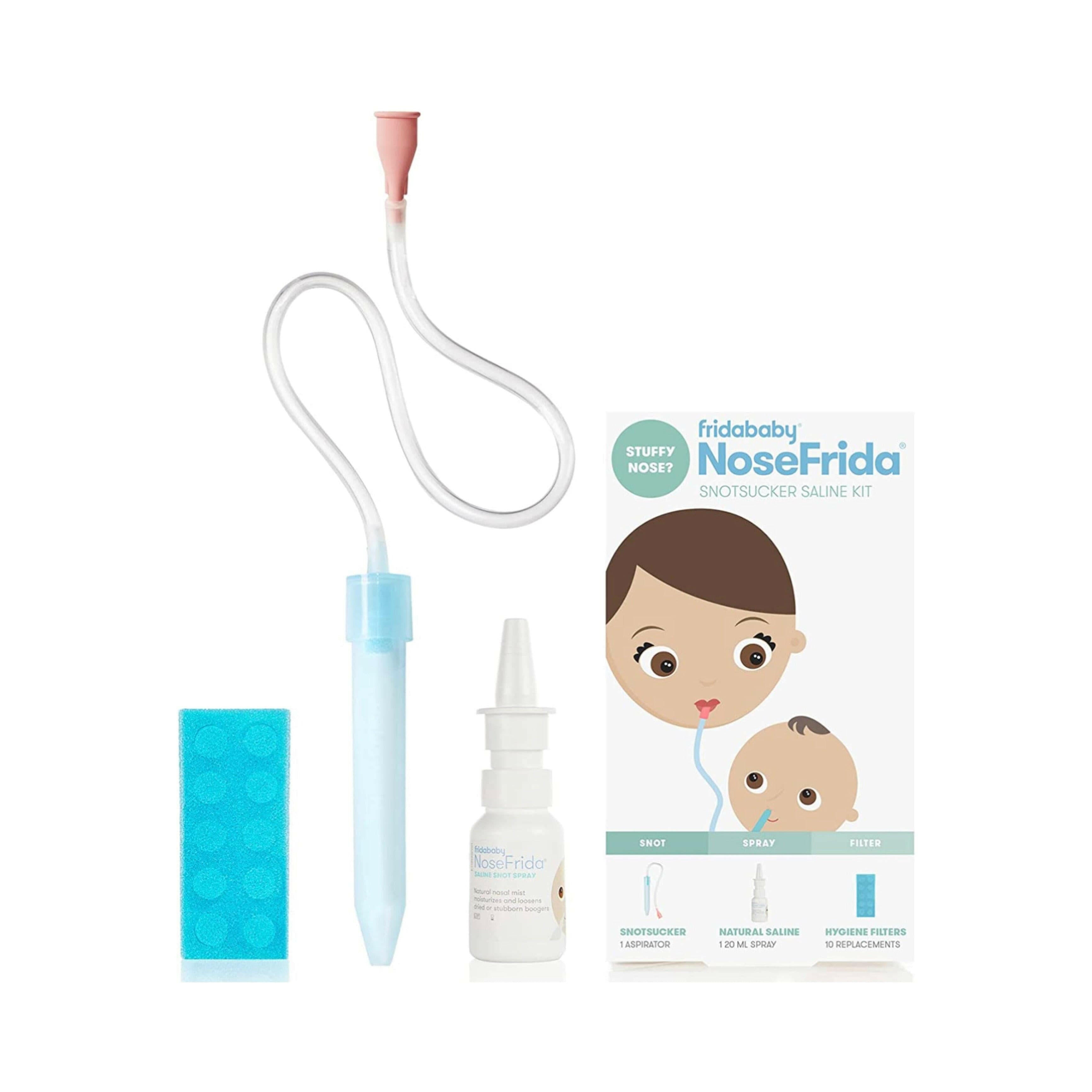 Baby Nasal Aspirator with 10 Extra Filters and All-Natural Saline Nasal Spray by Frida Baby.