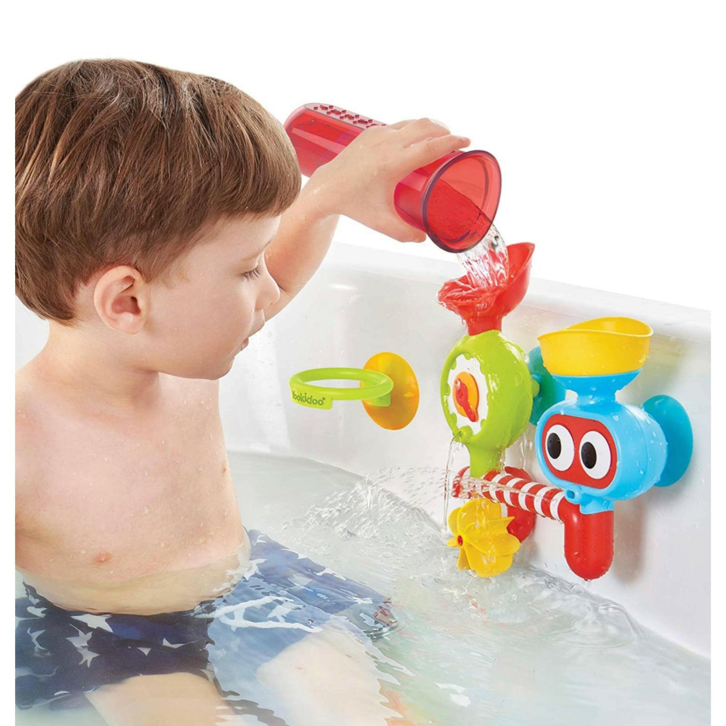Yookidoo Baby Bath Toy - Spin 'N' Sprinkle Water Lab - Spinning Gear and Googly Eyes for Toddler or Baby Bath Time Sensory Development - Attaches to Any Size Tub Wall (1-3 Years).