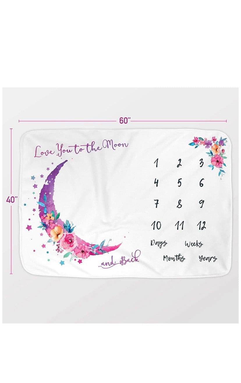 Luka&Lily Baby Monthly Milestone Blanket Girl, Includes Headband, Wreath and Frame 60"x40".