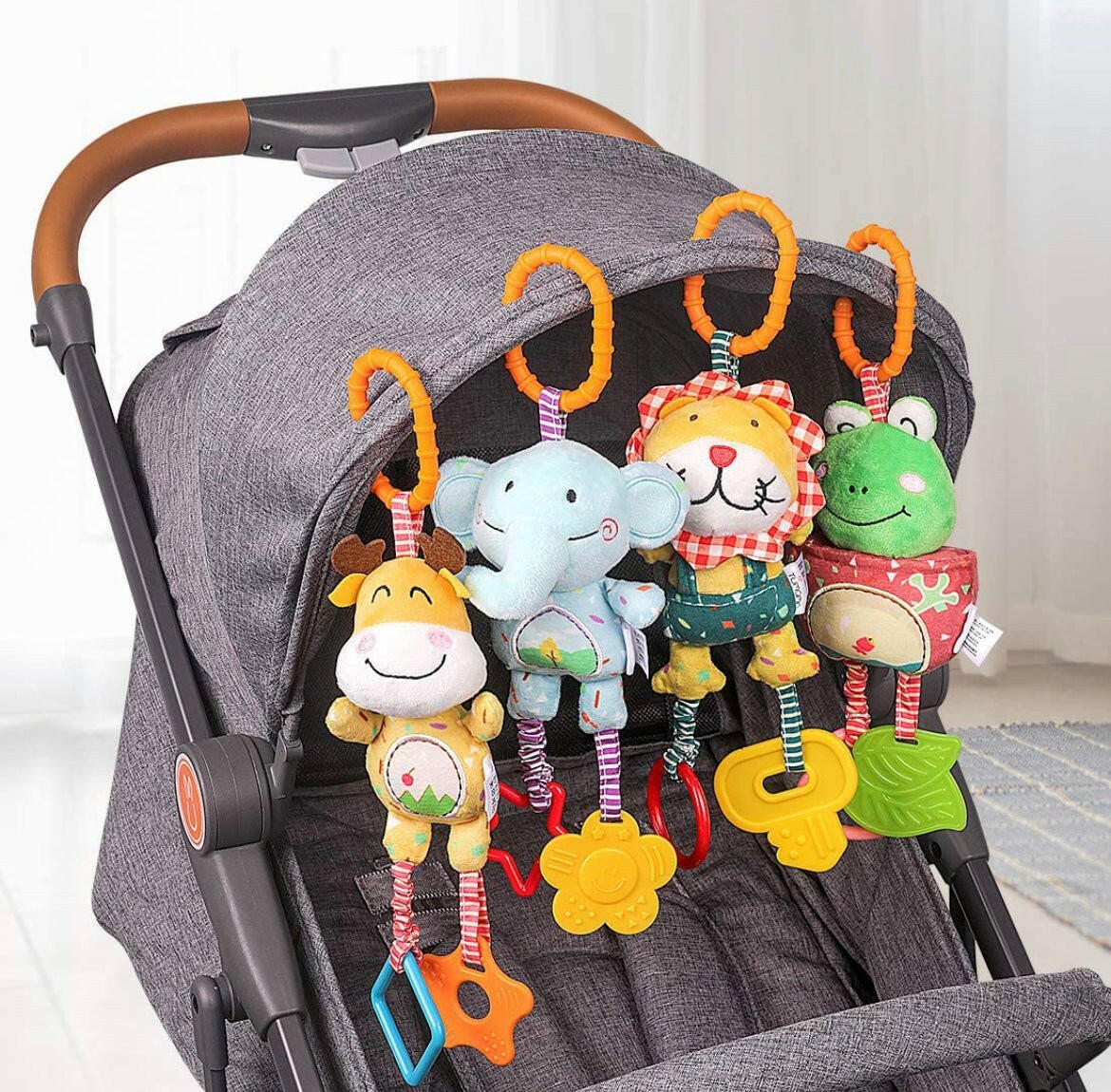 TUMAMA Baby Toys for 0, 3, 6, 9, 12 Months, Handbells Baby Rattles, Soft Plush Early Development Stroller Car Toys for Infant, 4 Pack.