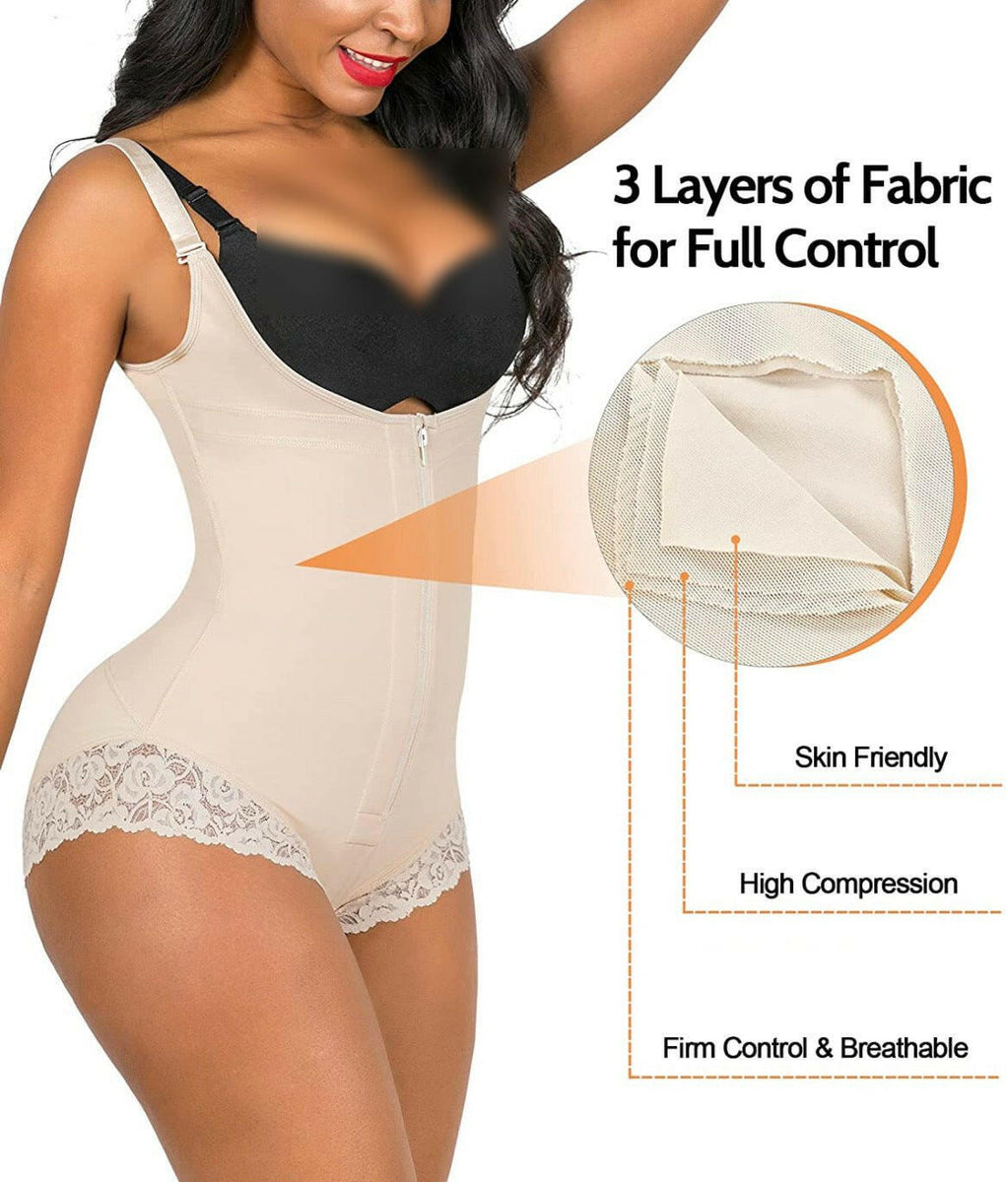 Full Body Shaper Dark Skin Zipper Inner Hooks Medium Control