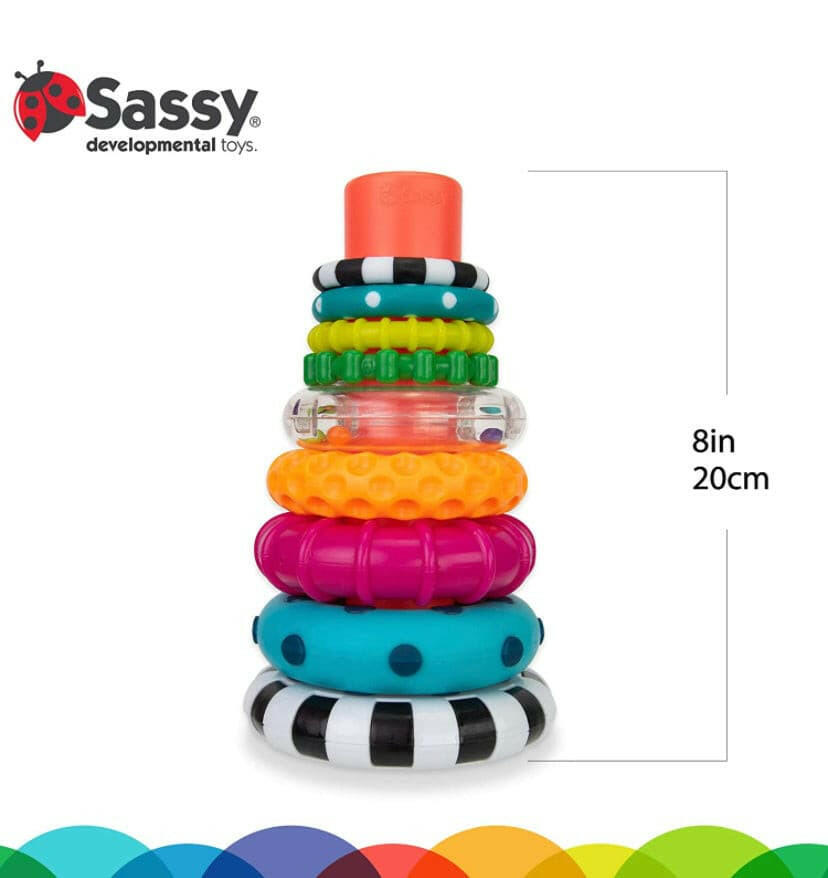 Sassy Stacks of Circles Stacking Ring STEM Learning Toy, 9 Piece Set, Age 6+ Months.