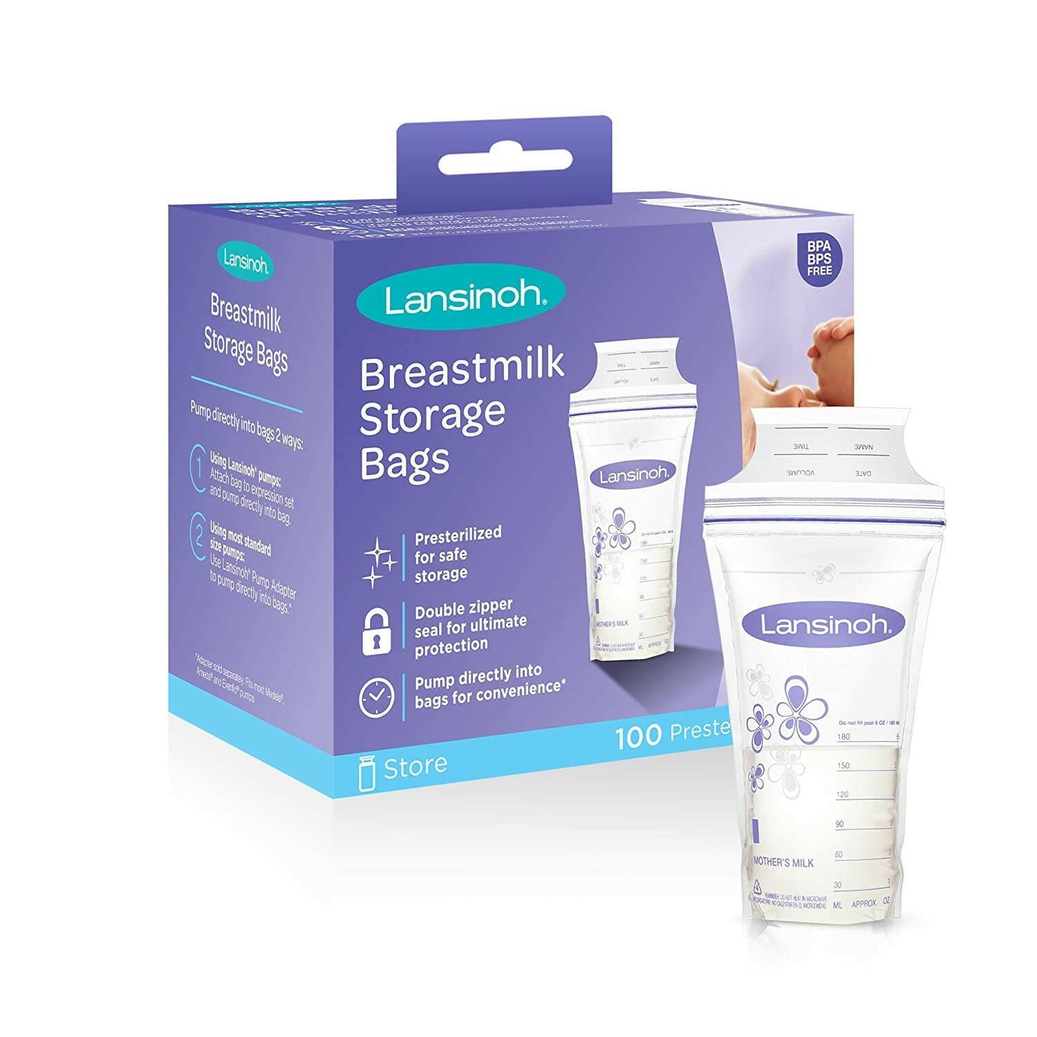 Lansinoh Breastmilk Storage Bags, 100 count.