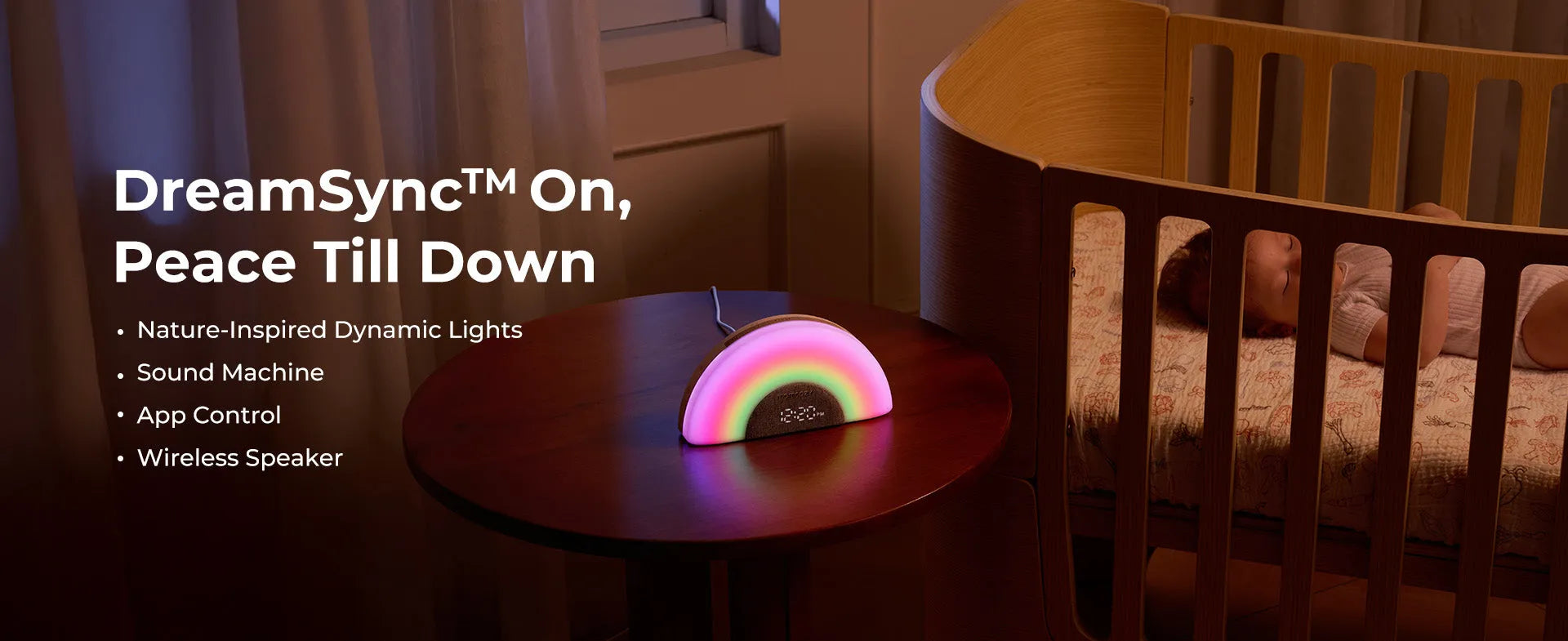 Momcozy DreamSync Tech  Smart Baby Sound Machine Rainbow Light & App Control
